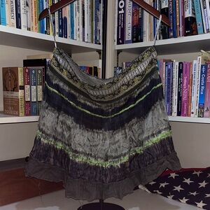 Free People Olive, Charcoal & Lime Tie-Dye Tiered Skirt